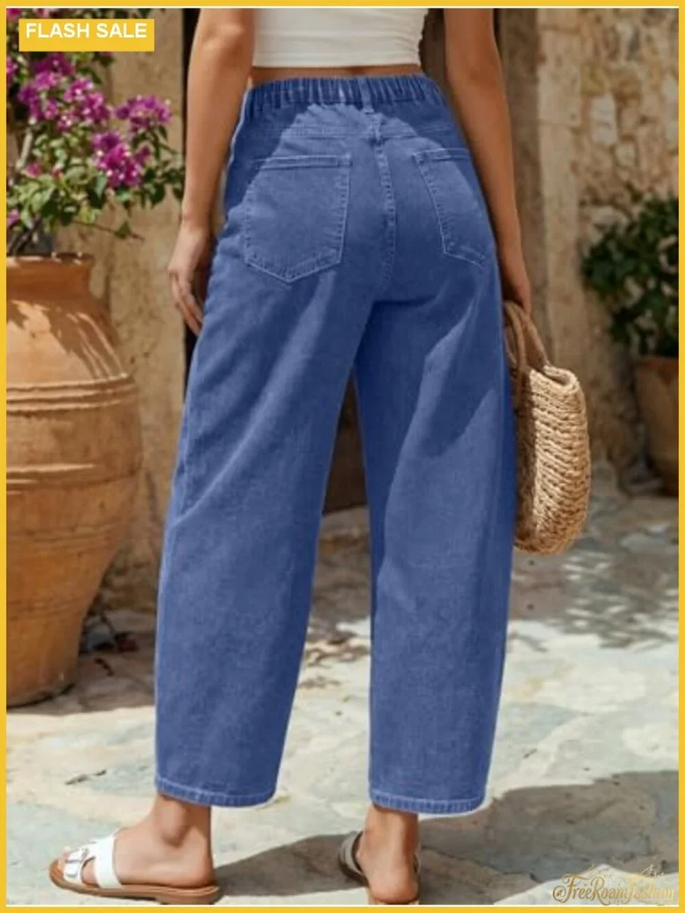 Trendy Queen Women's High Waisted Barrel Jeans - Vintage Wide Leg Ankle Length